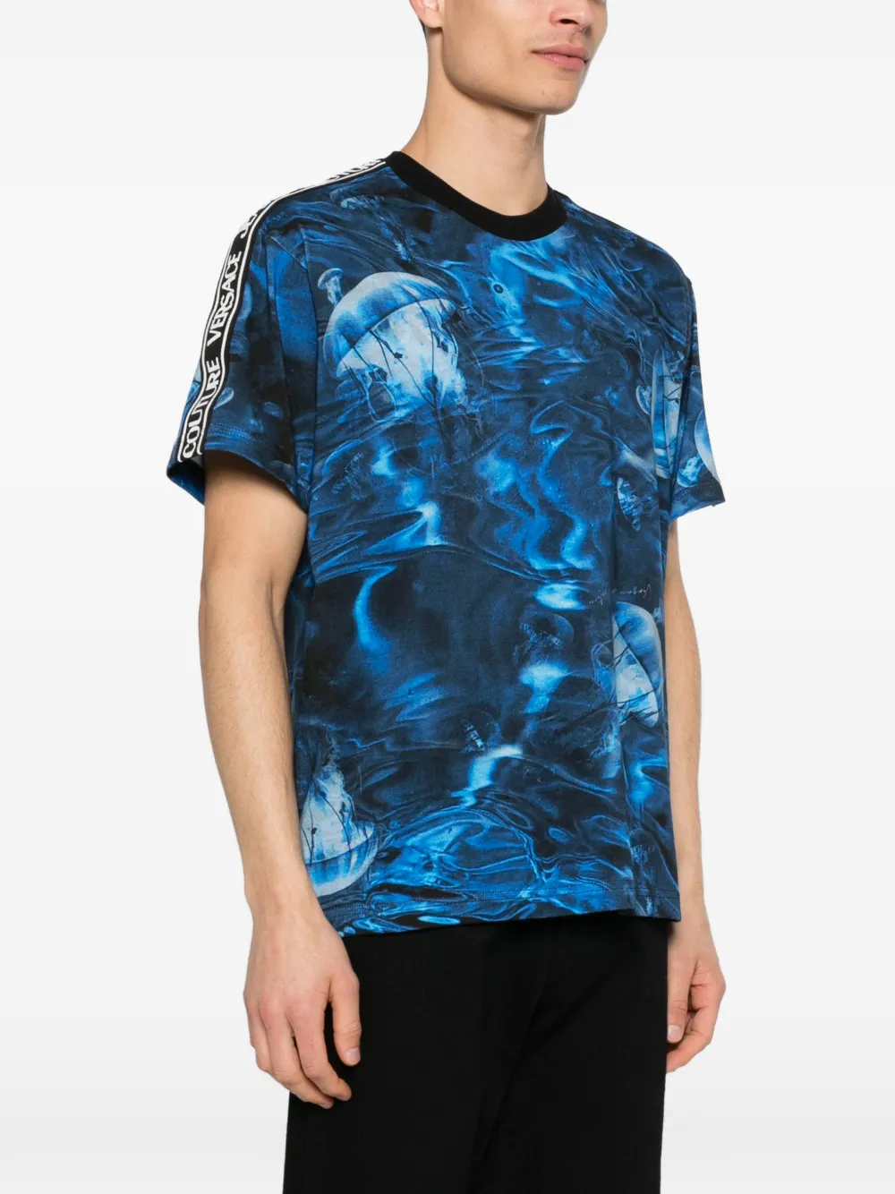 Versace Jeans Couture T-shirt met logoband Blauw