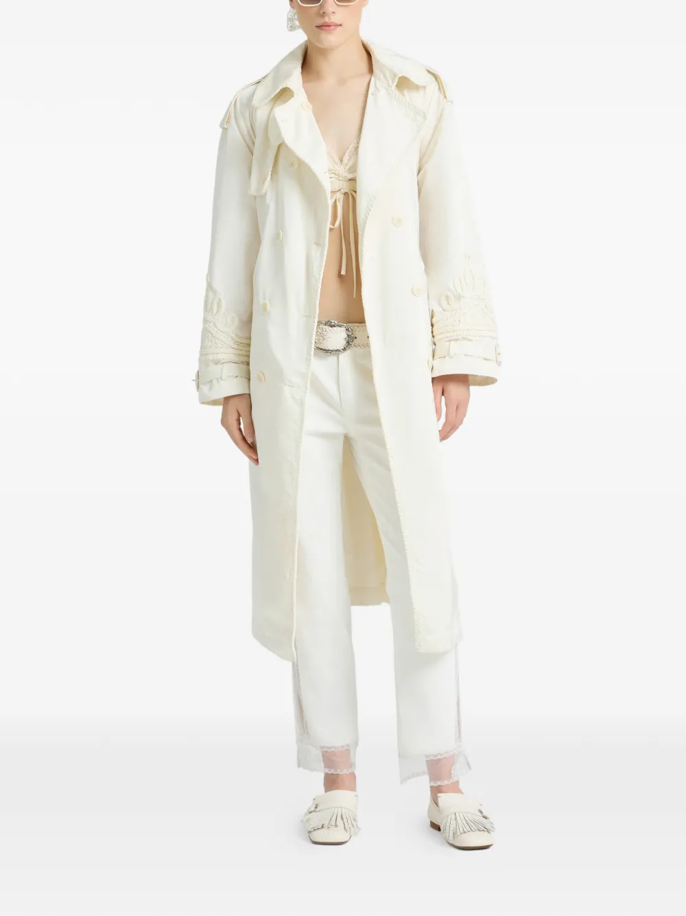  Ermanno Scervino Embroidered Trench Coat - Neutrals 