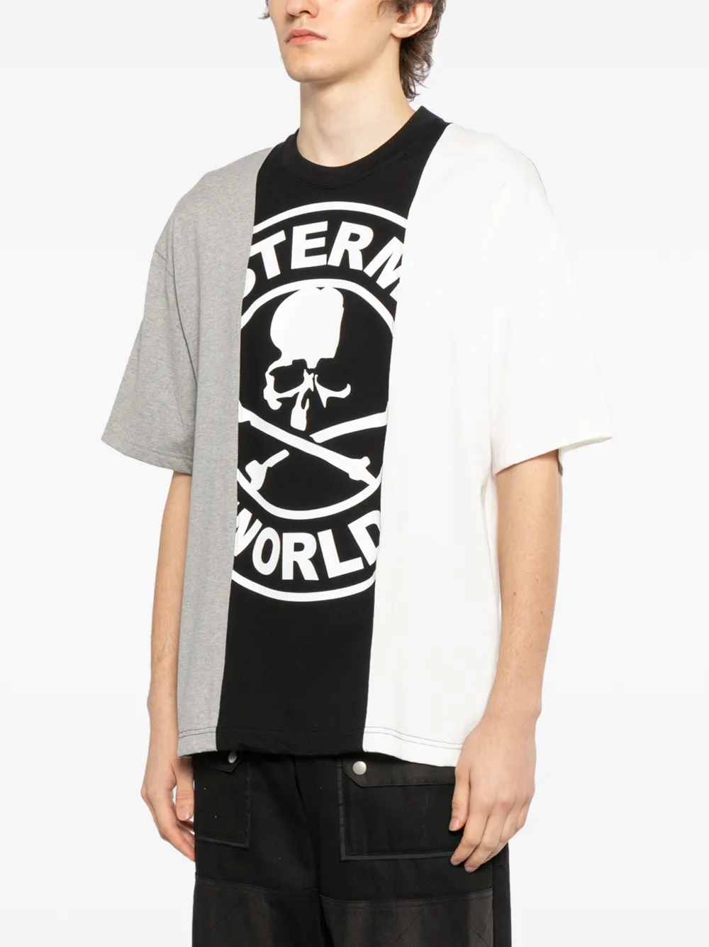 Mastermind World T-shirt met doodskop en colourblocking Zwart