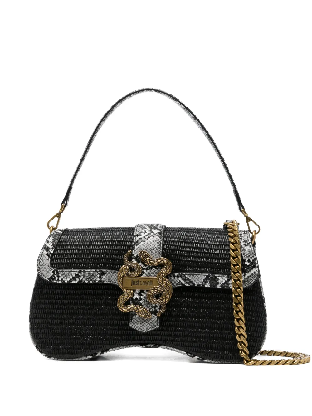 Just Cavalli logo-detail flap-closure shoulder bag - Nero
