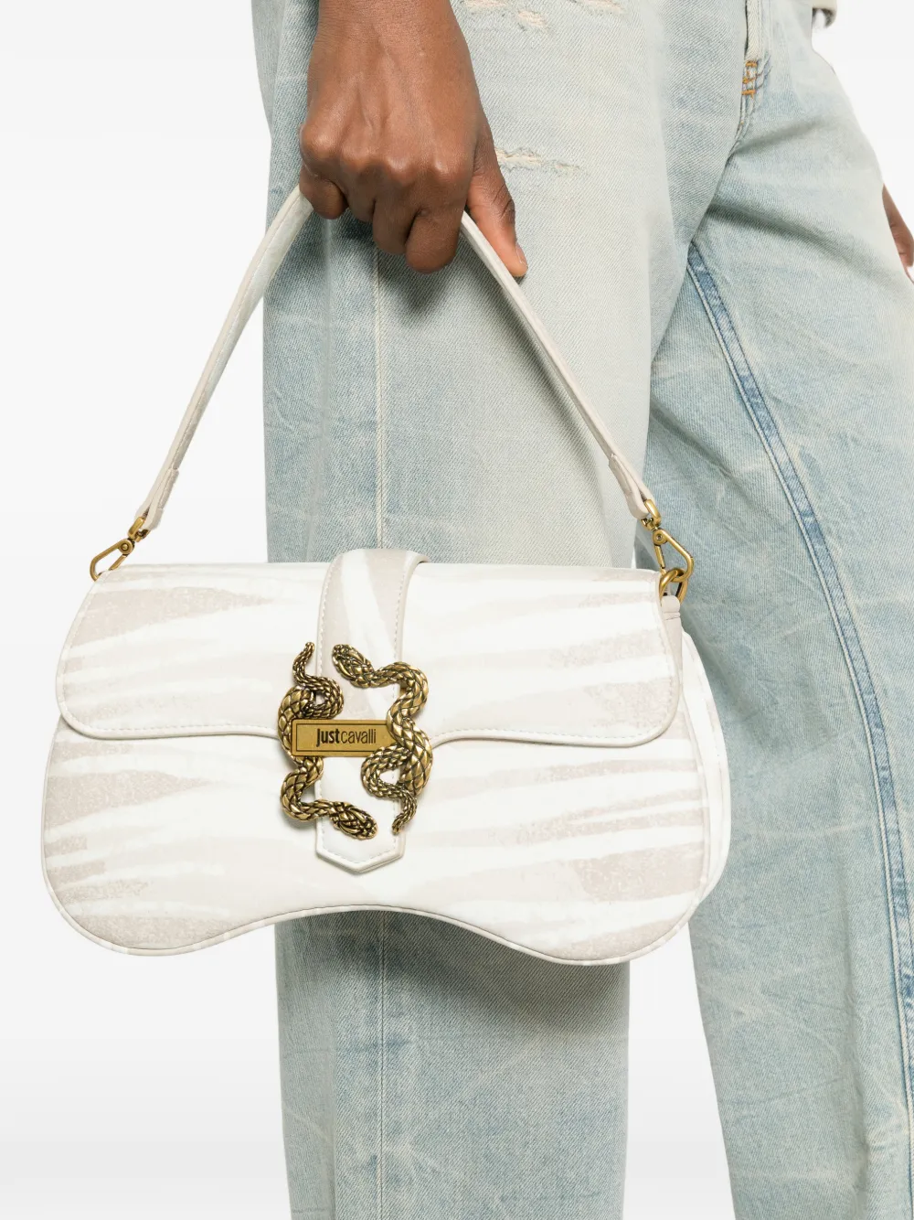 Zebra-Print Buckle Tote Bag