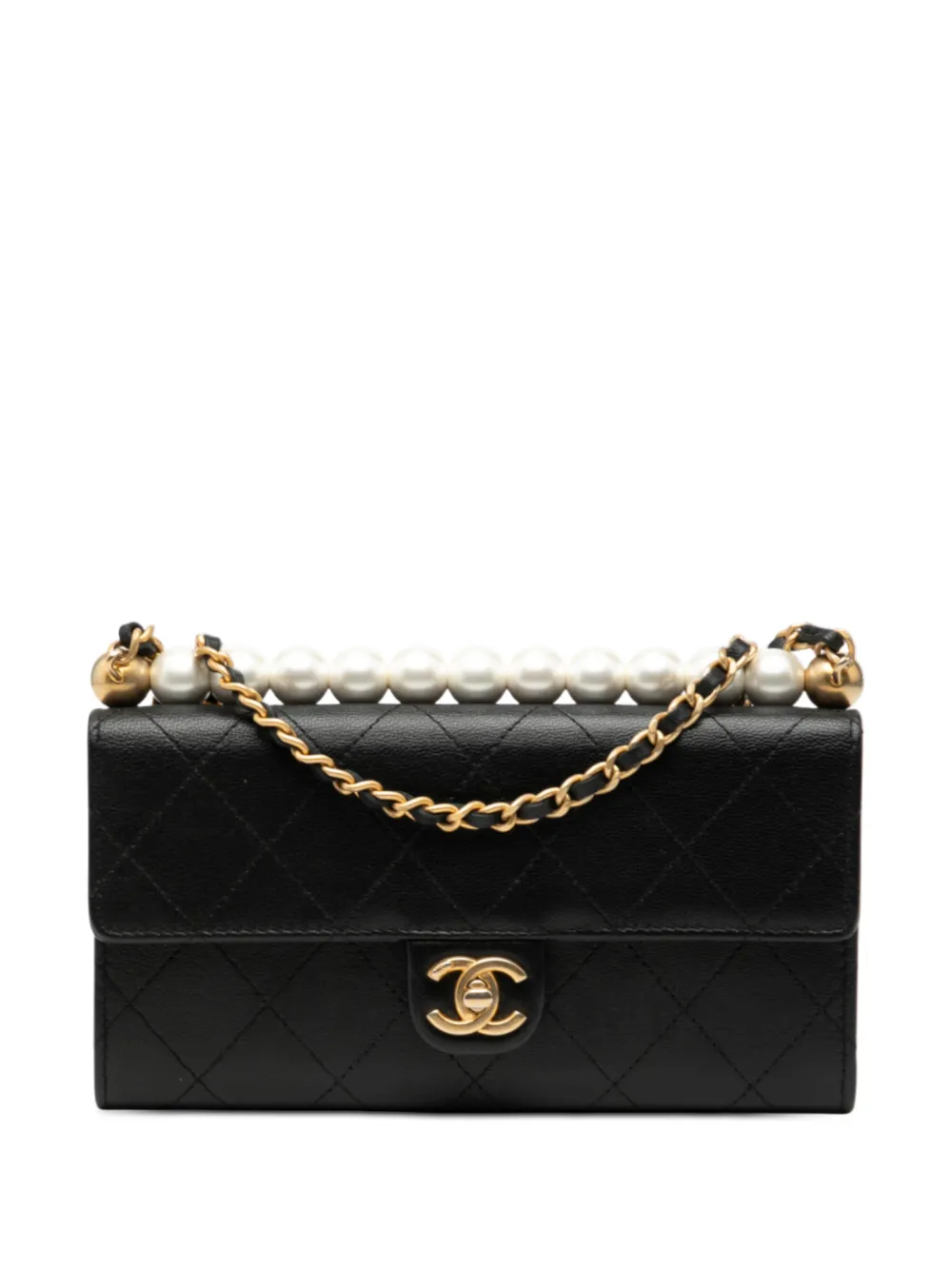 CHANEL Pre-Owned 2019 Quilted Goatskin Chic Pearls Clutch with Chain crossbody bag - Nero