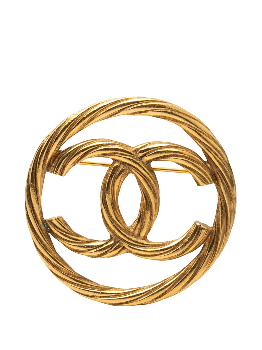 CHANEL Pre-Owned 1950-1970 CC Gold Plated Round Brooch costume brooch