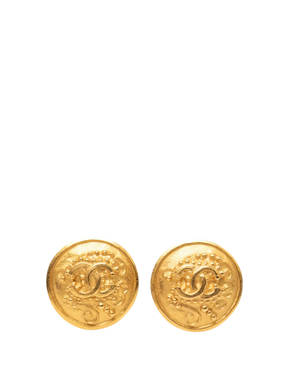 CHANEL Pre-Owned 1996 Gold Plated CC Grapevine Round Clip on Earrings costume earrings - Oro