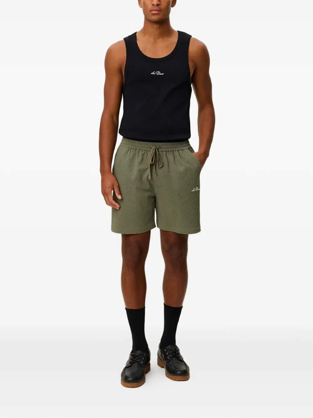  Les Deux Seersucker Drawstring Shorts - Green 