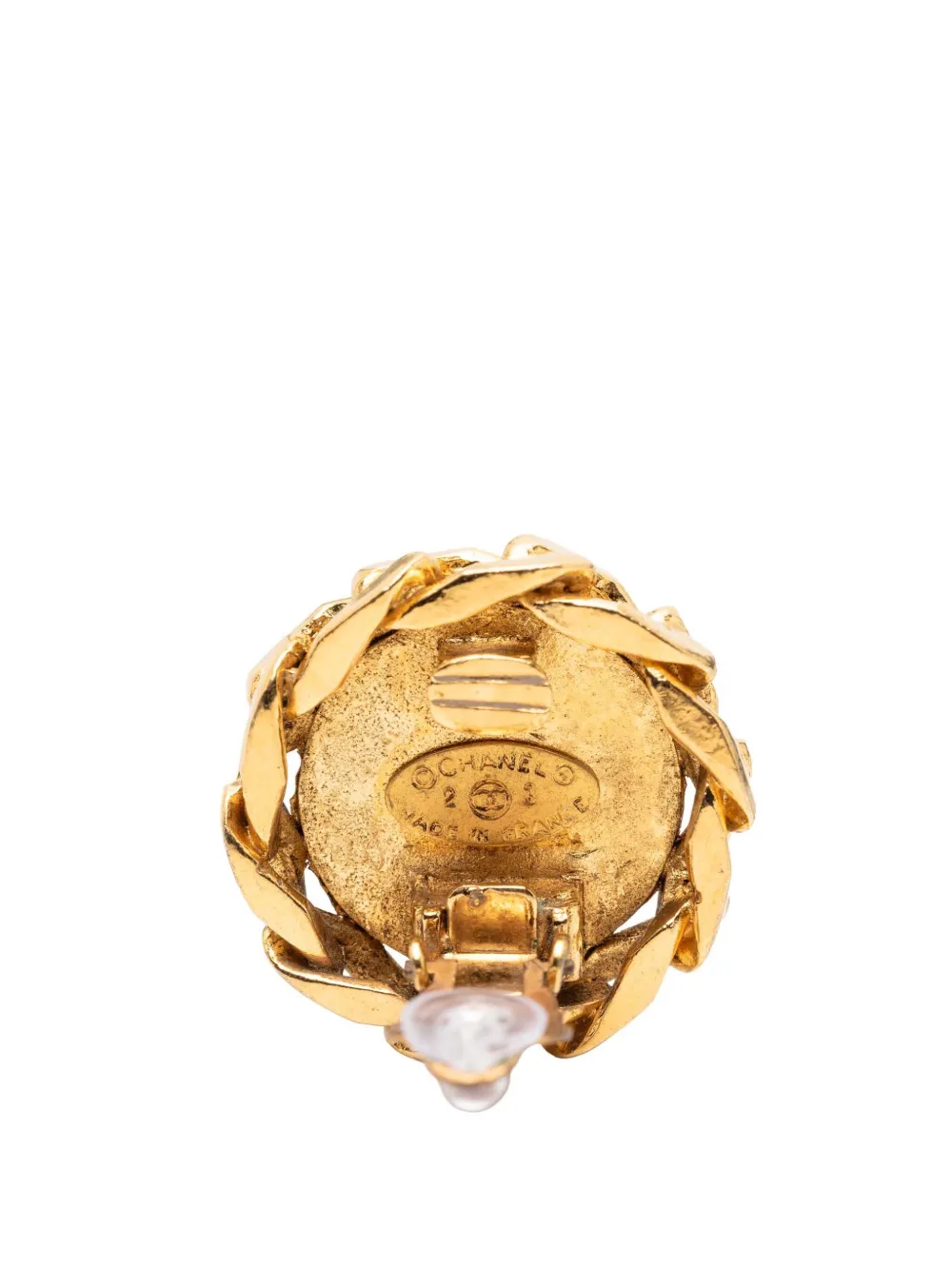 1980-1990 Cc Gold Plated Rhinestone Round Clip On Earrings Costume Earrings