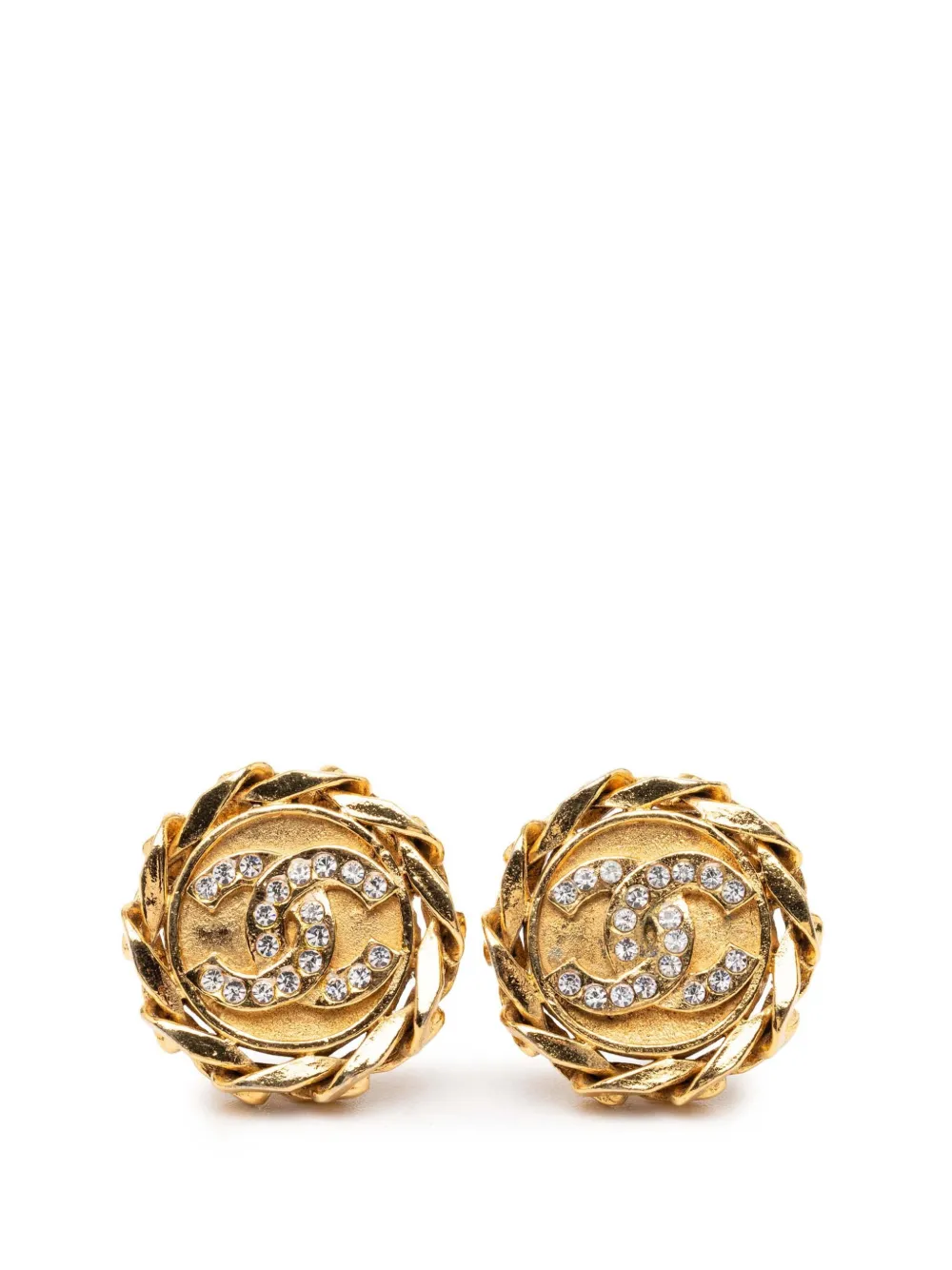 CHANEL Pre-Owned Orecchini tondi CC a clip con placcatura oro e strass 1980-1990