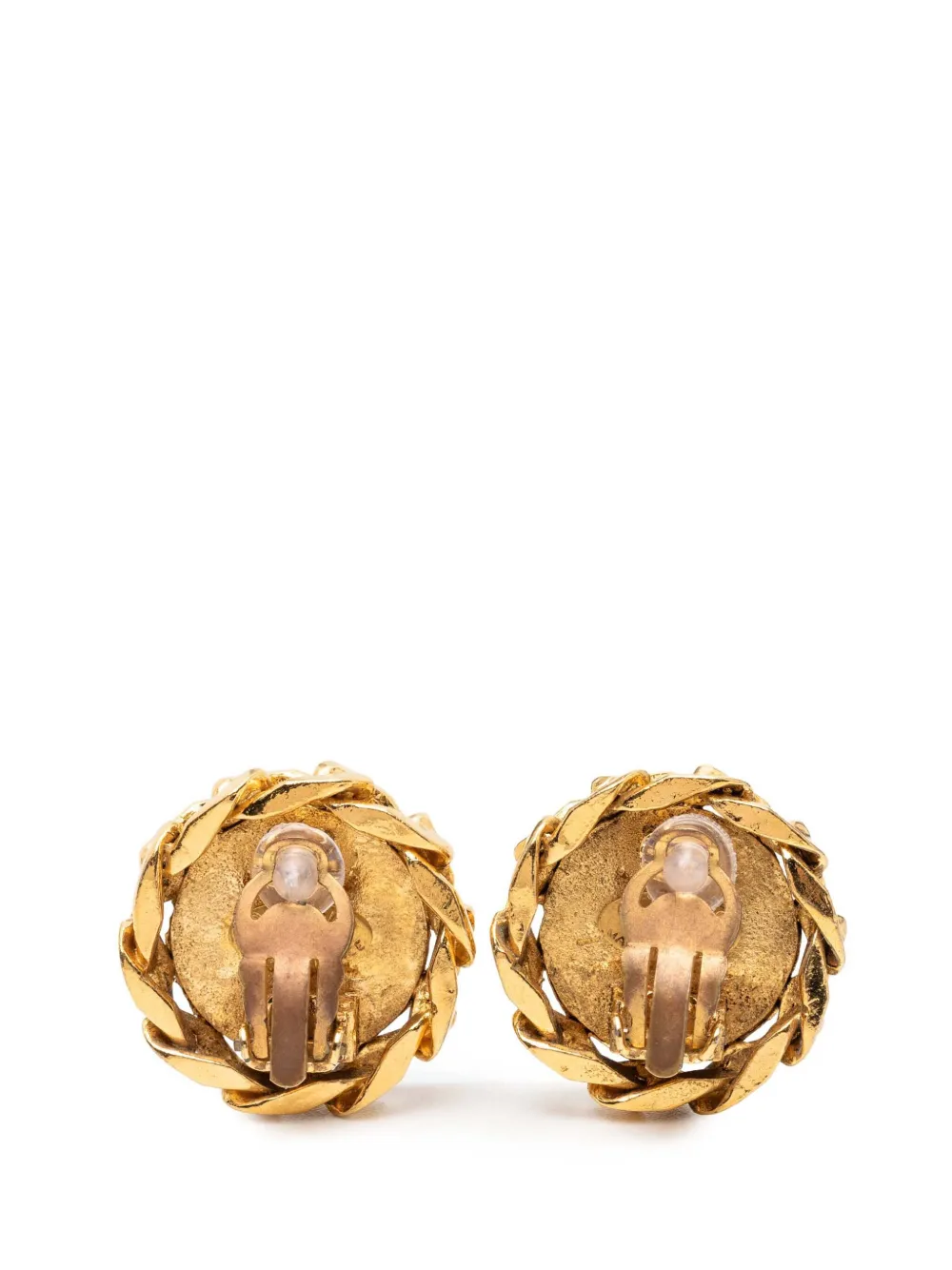 1980-1990 Cc Gold Plated Rhinestone Round Clip On Earrings Costume Earrings