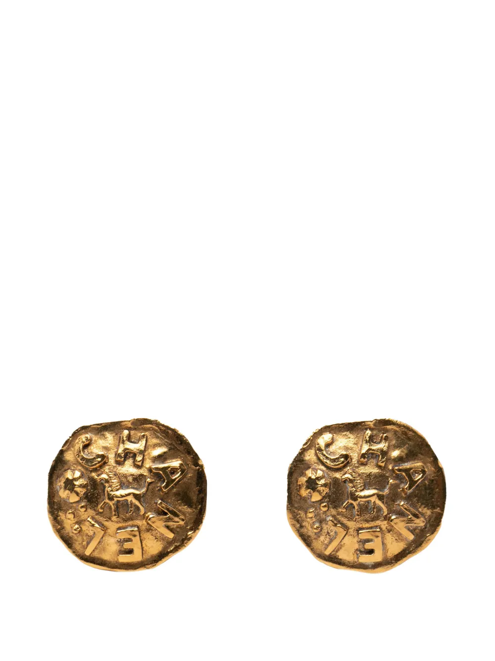 CHANEL Pre-Owned 1980-1990 Gold Plated Logo and Lion Clip On Earrings costume earrings - Oro