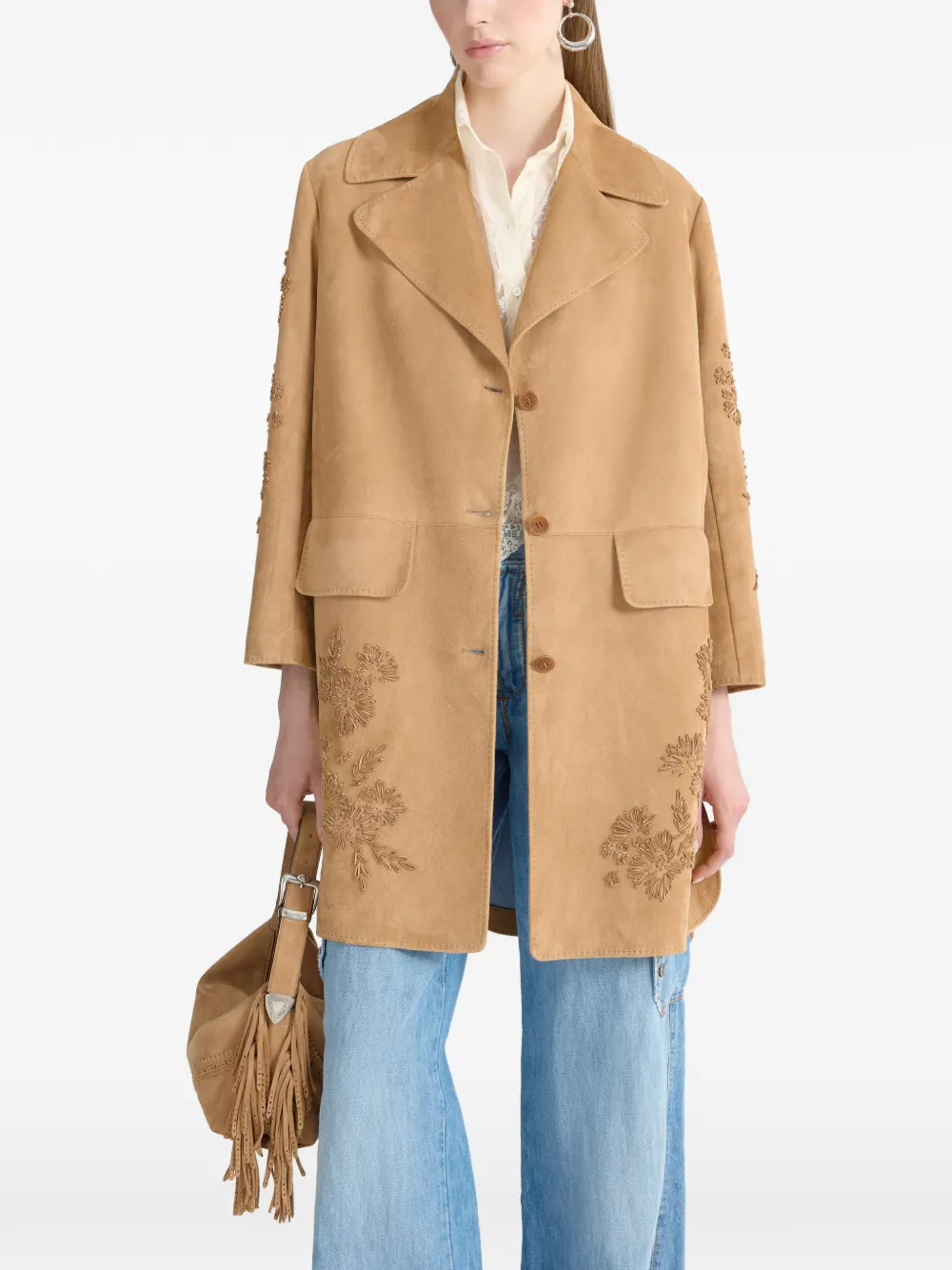 Ermanno Scervino Jas met geborduurde bloemen Beige