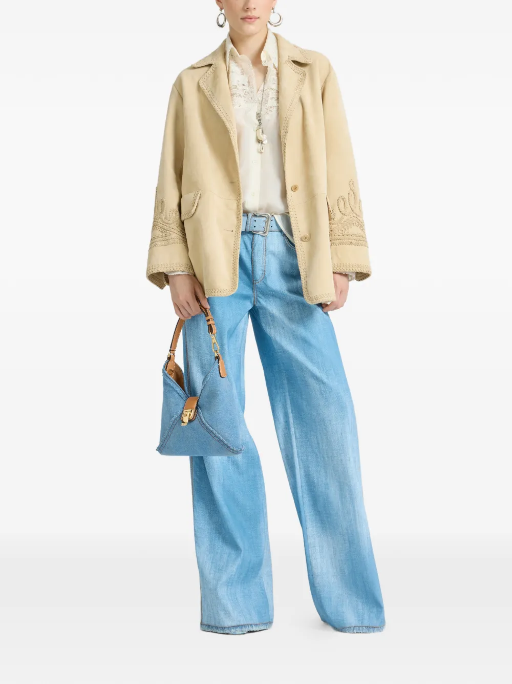  Ermanno Scervino Embroidery Suede Jacket - Neutrals 