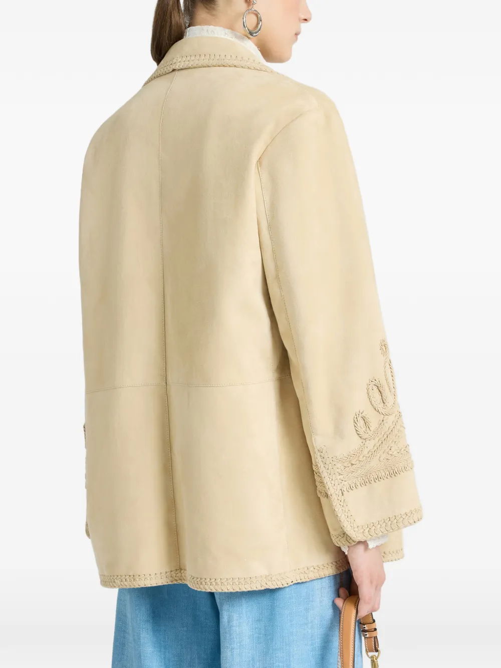 Ermanno Scervino Suède jack met borduurwerk Beige