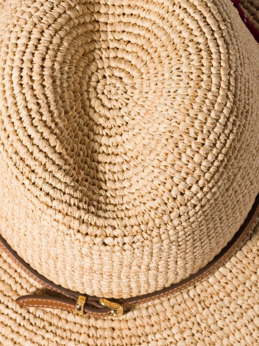 Miu Raffia en leren hoed Beige
