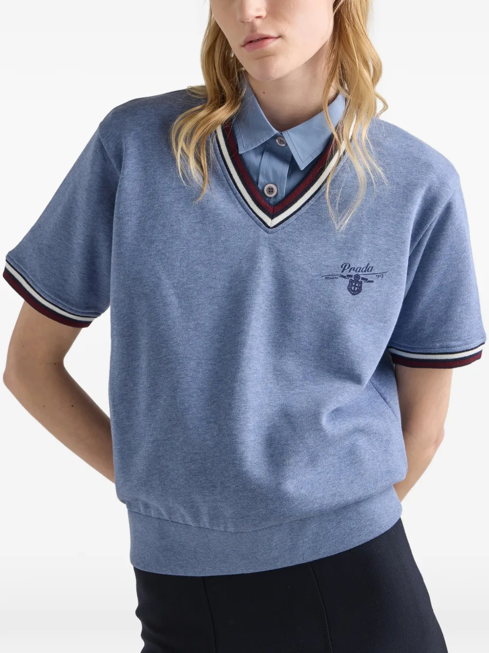 Prada Katoenen fleece sweater met V-hals Blauw