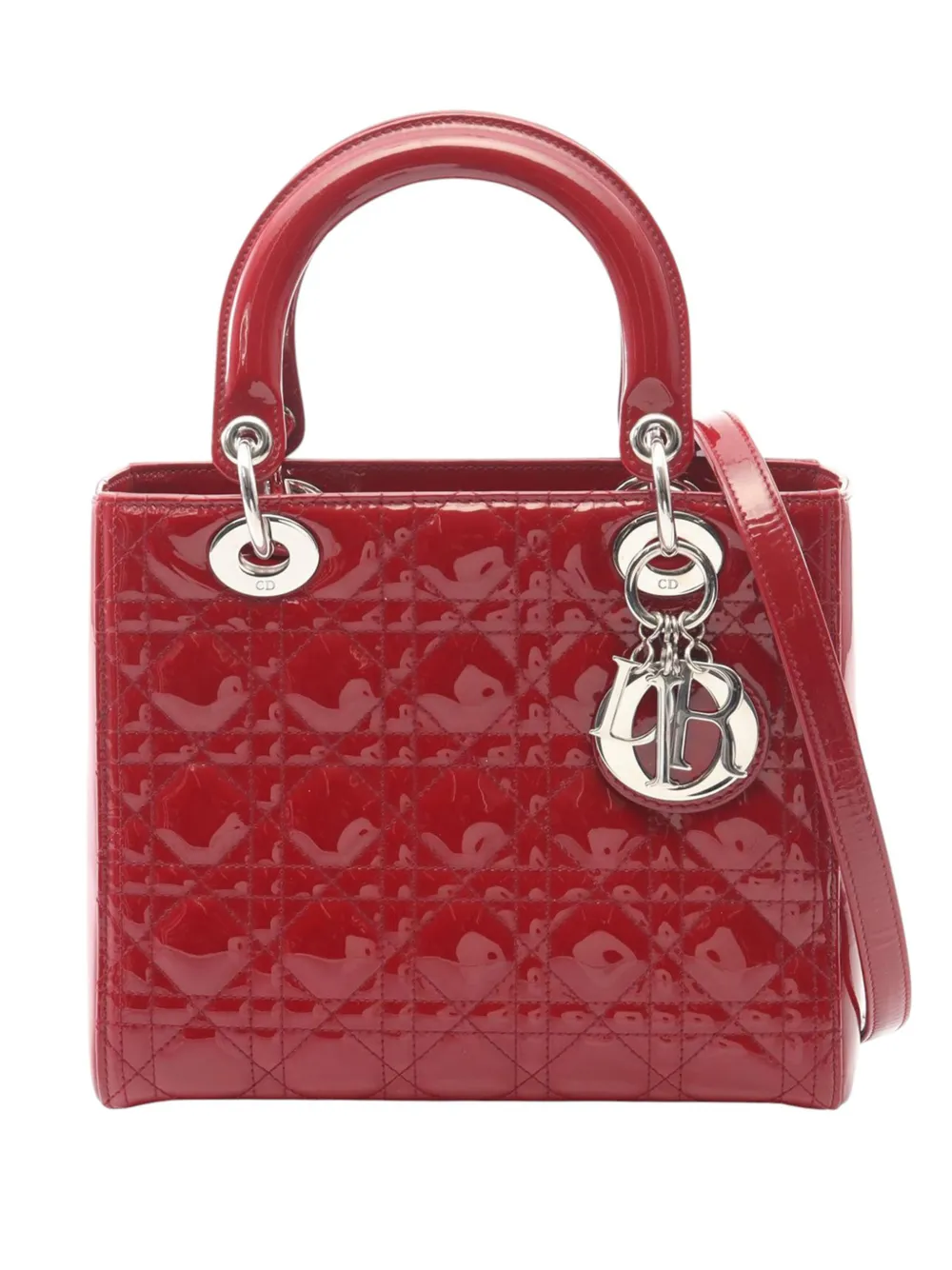 Christian Dior Pre-Owned 2014 Medium Patent Cannage Lady Dior satchel - Rosso