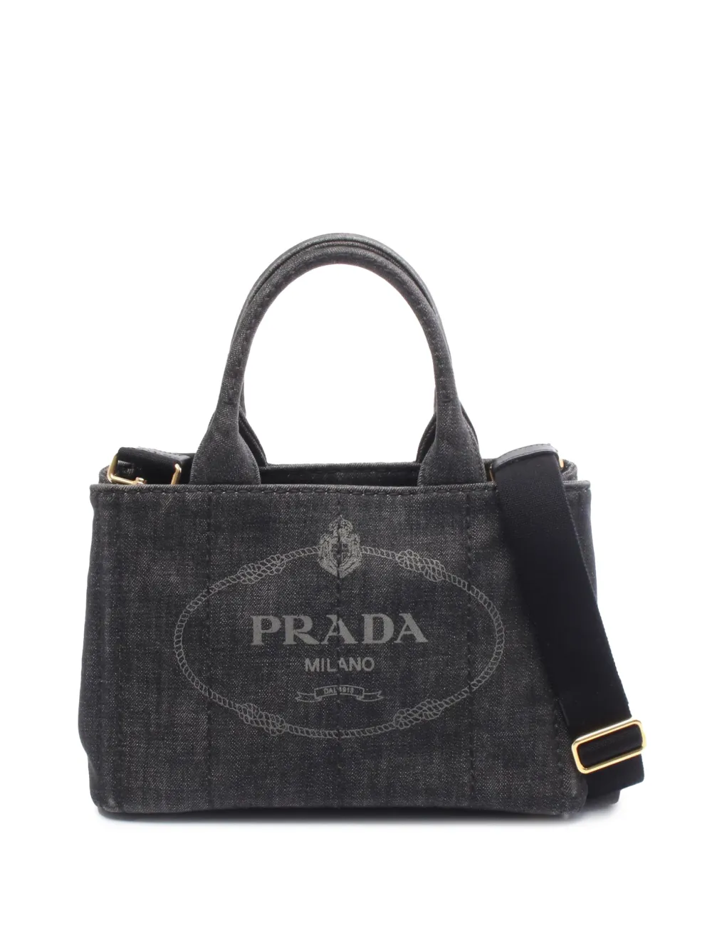 Prada Pre-Owned Borsa a tracolla Canapa in denim con logo 2013-2026 - Nero