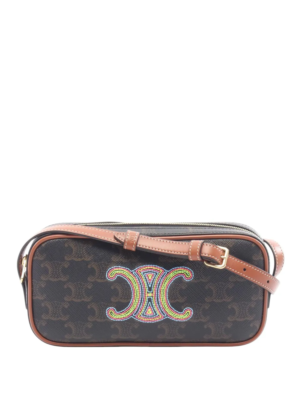 Celine Pre-Owned Borsa a spalla Triomphe Cuir mini in tela cerata 2022 - Marrone