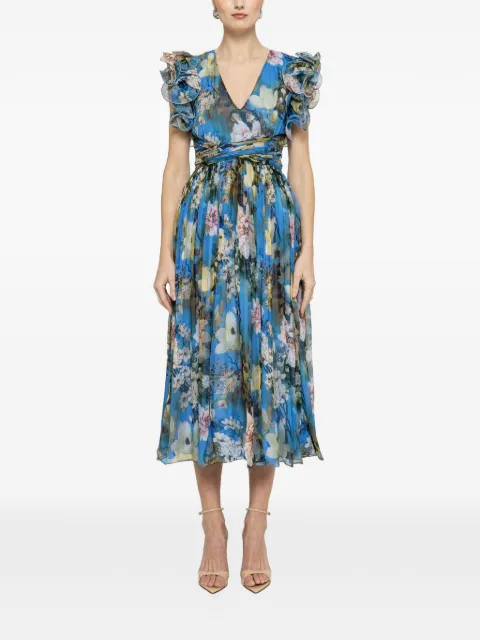 NISSA ruffled floral print midi dress