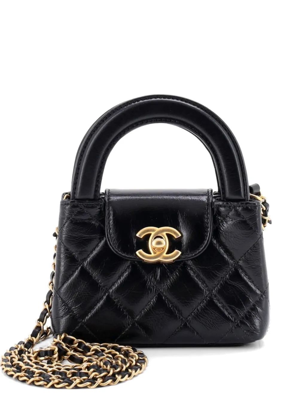 CHANEL Pre-Owned Kelly Top Handle Shopping Bag Quilted Shiny Aged Calfskin Nano crossbody bag - Nero