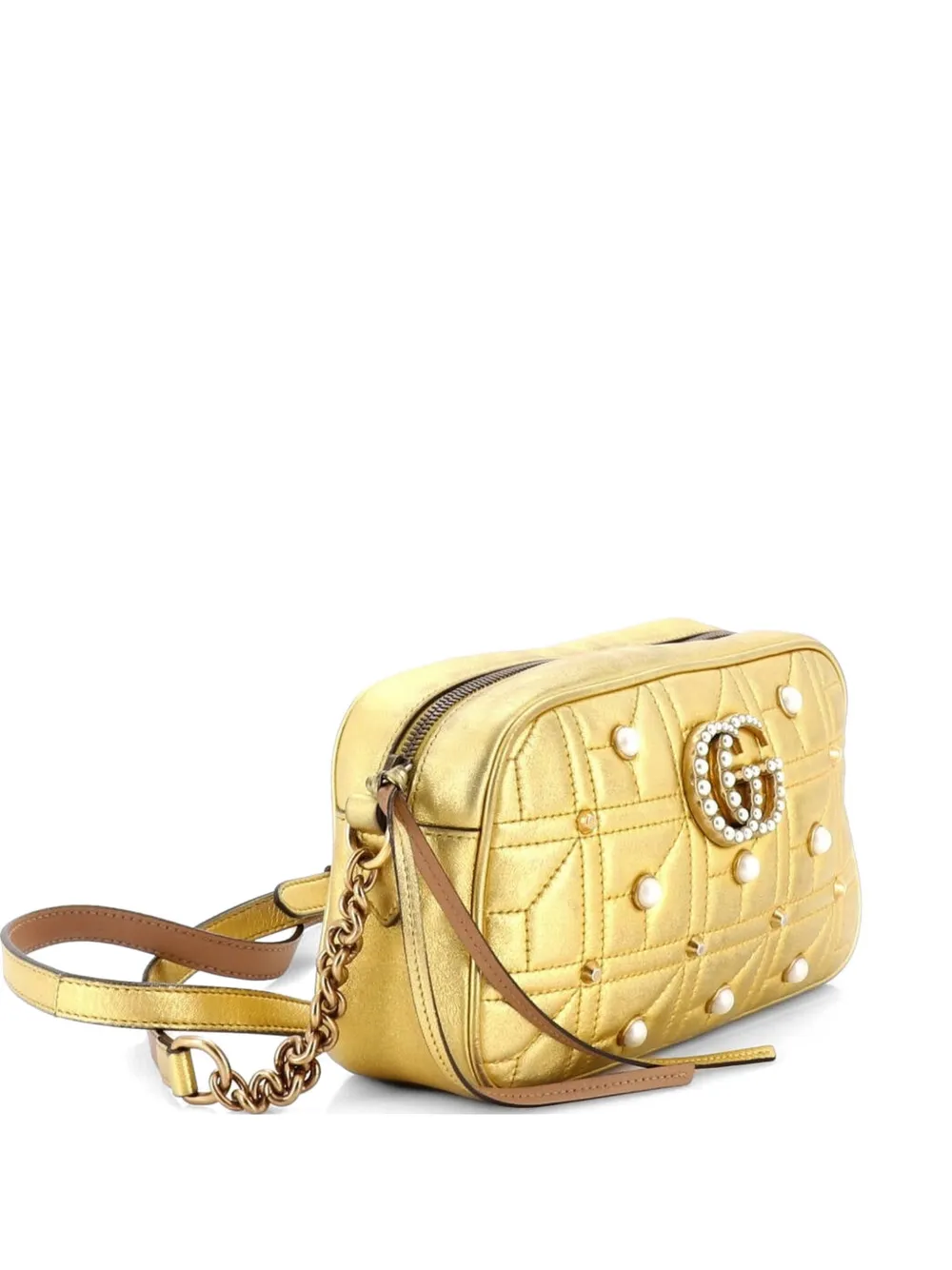 Gucci Pre-Owned Pearly GG Marmont Shoulder Bag Embellished Matelasse Leather Small crossbody bag - Oro
