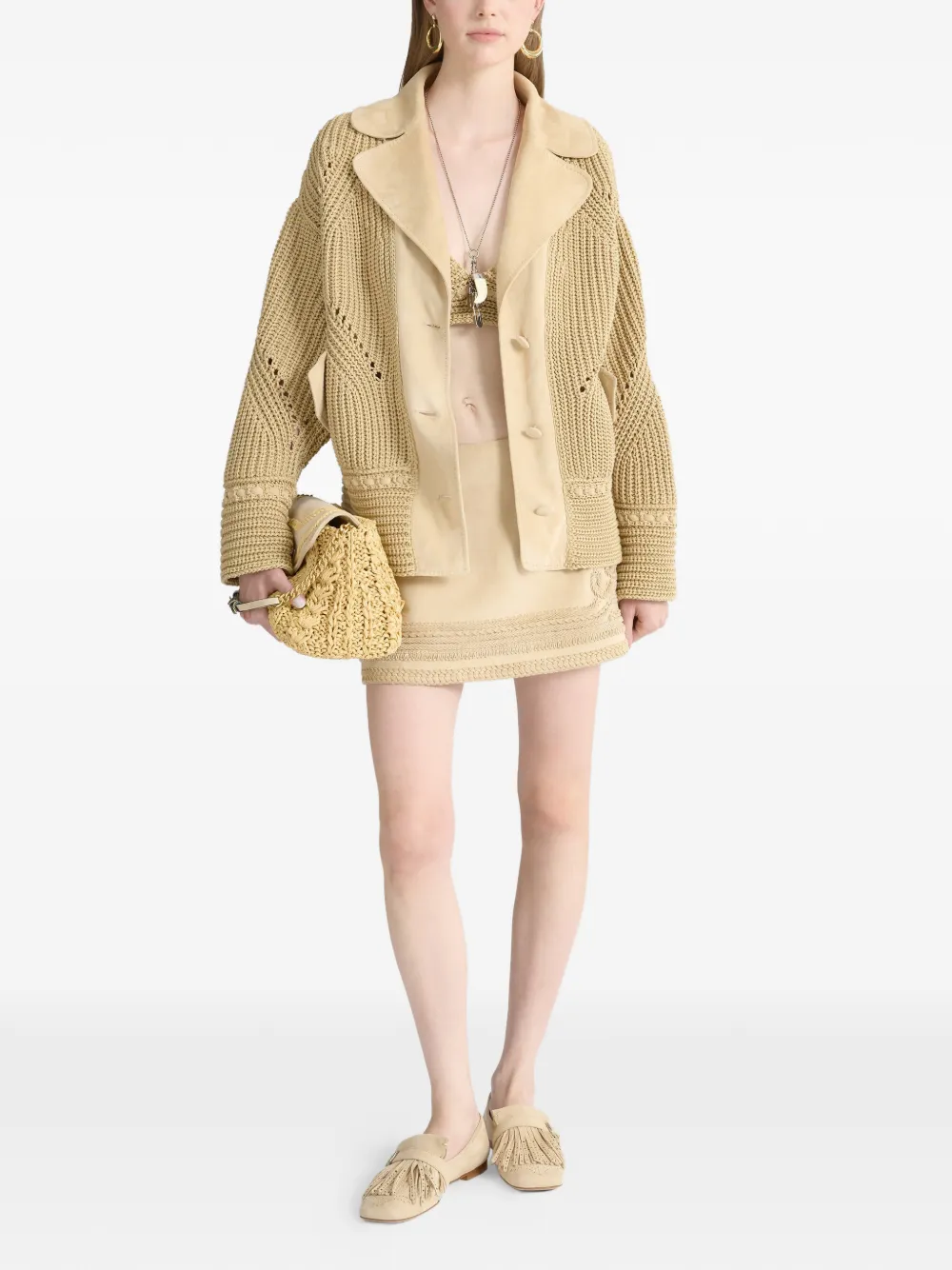  Ermanno Scervino Embroidery Suede Skirt - Neutrals 