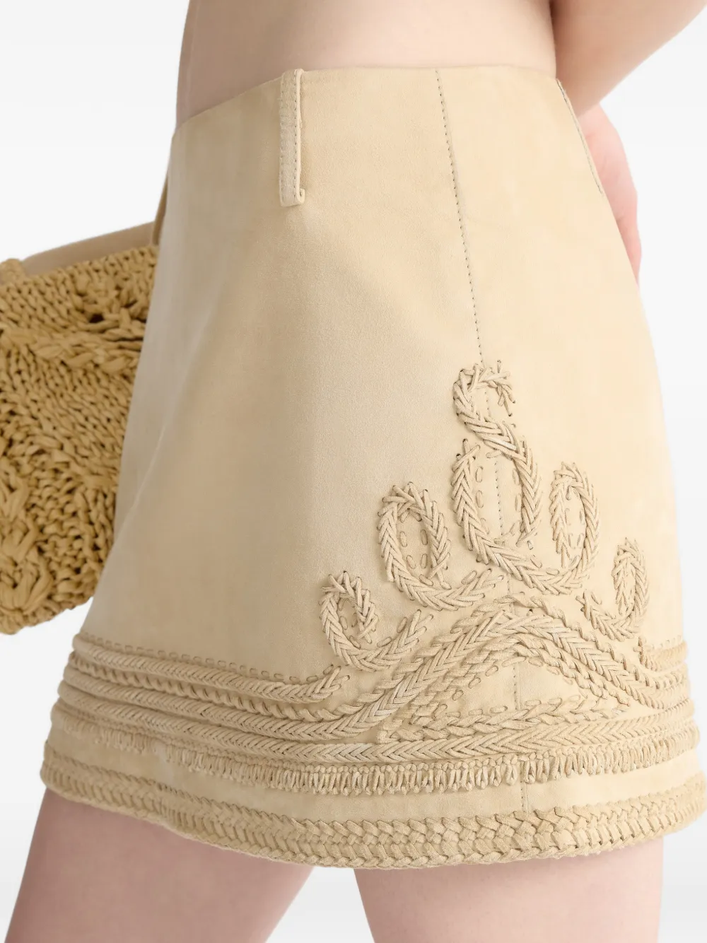 Ermanno Scervino Suède rok met borduurwerk Beige