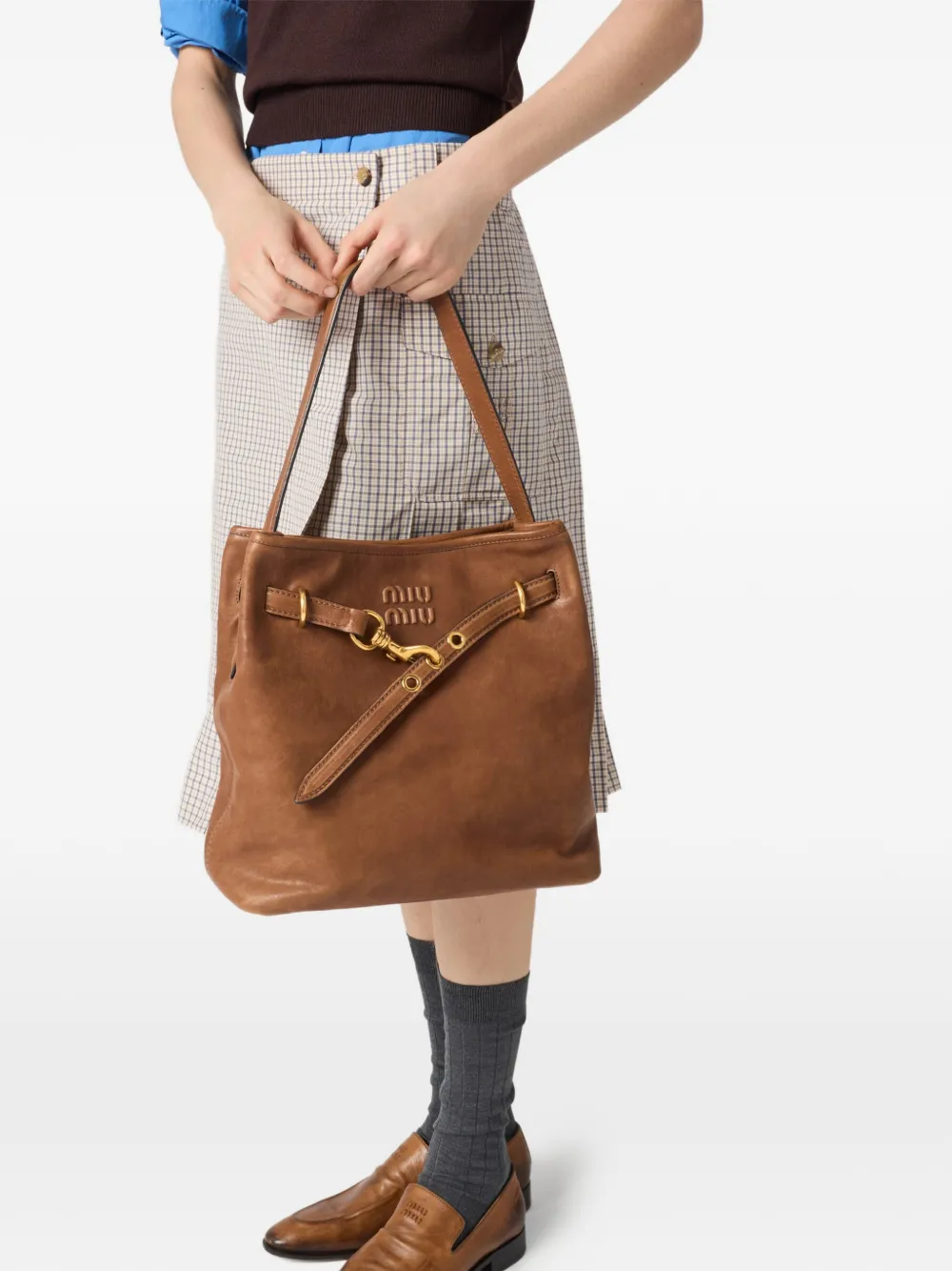 Miu Aventure nappa leren bucket-tas Bruin