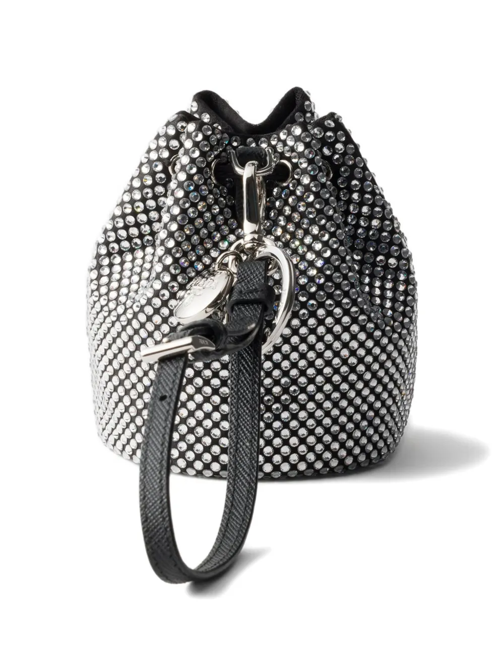  Prada Mini Icon Satin And Crystals Keychain Charm - Silver 