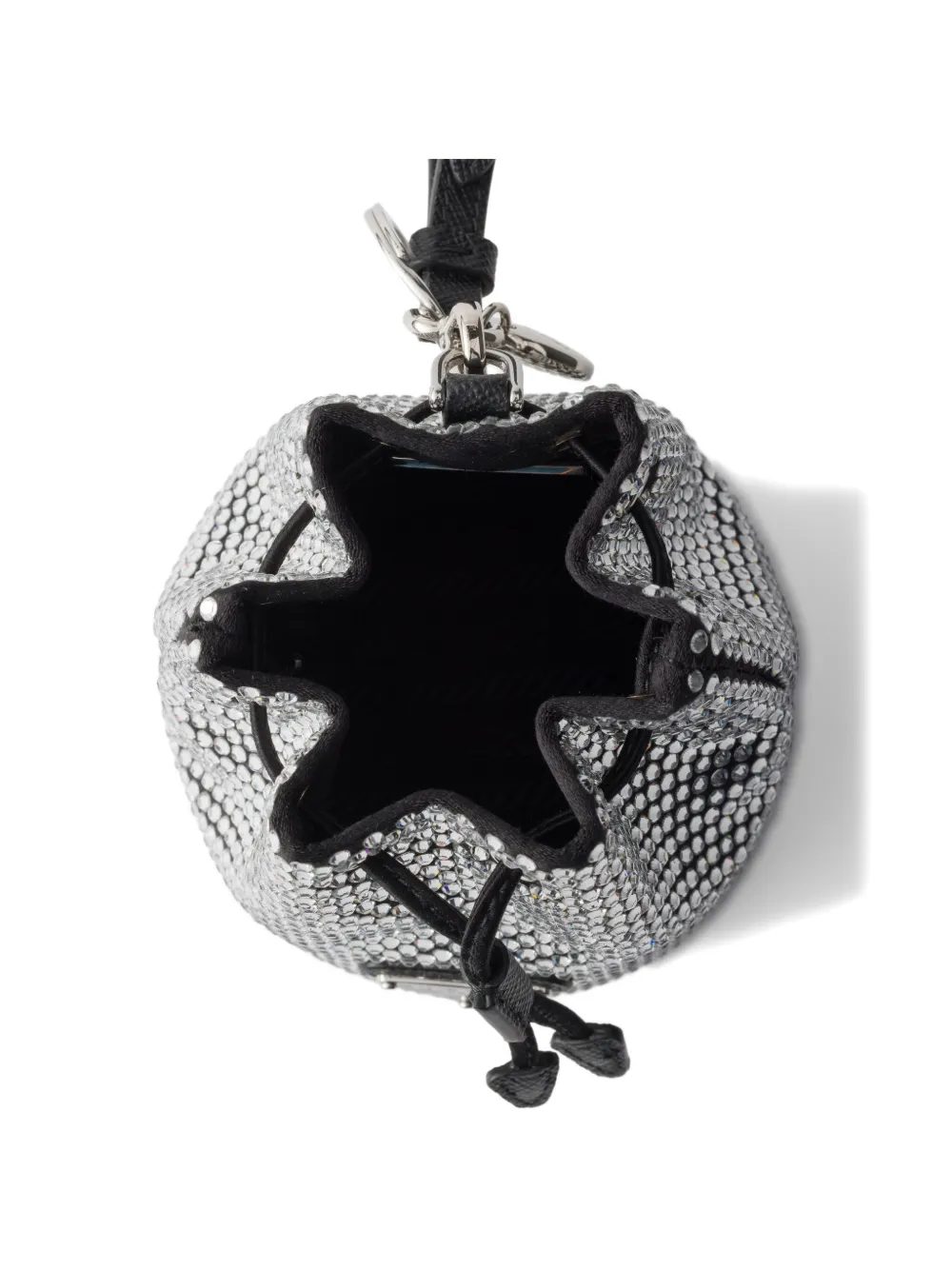  Prada Mini Icon Satin And Crystals Keychain Charm - Silver 