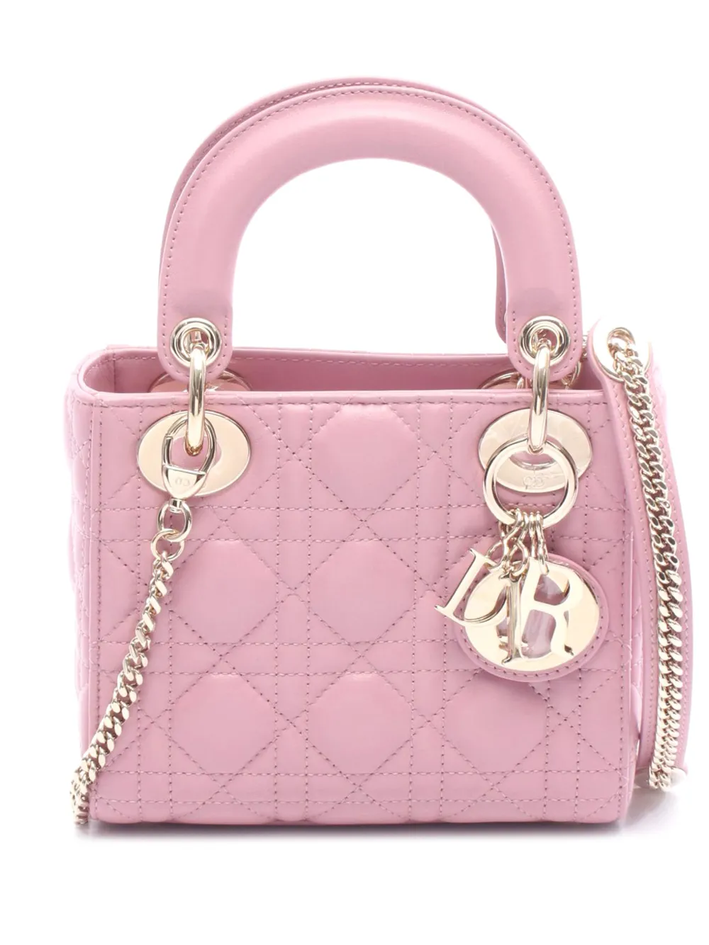Christian Dior Pre-Owned 2010-2026 Mini Lambskin Cannage Lady Dior satchel - Rosa