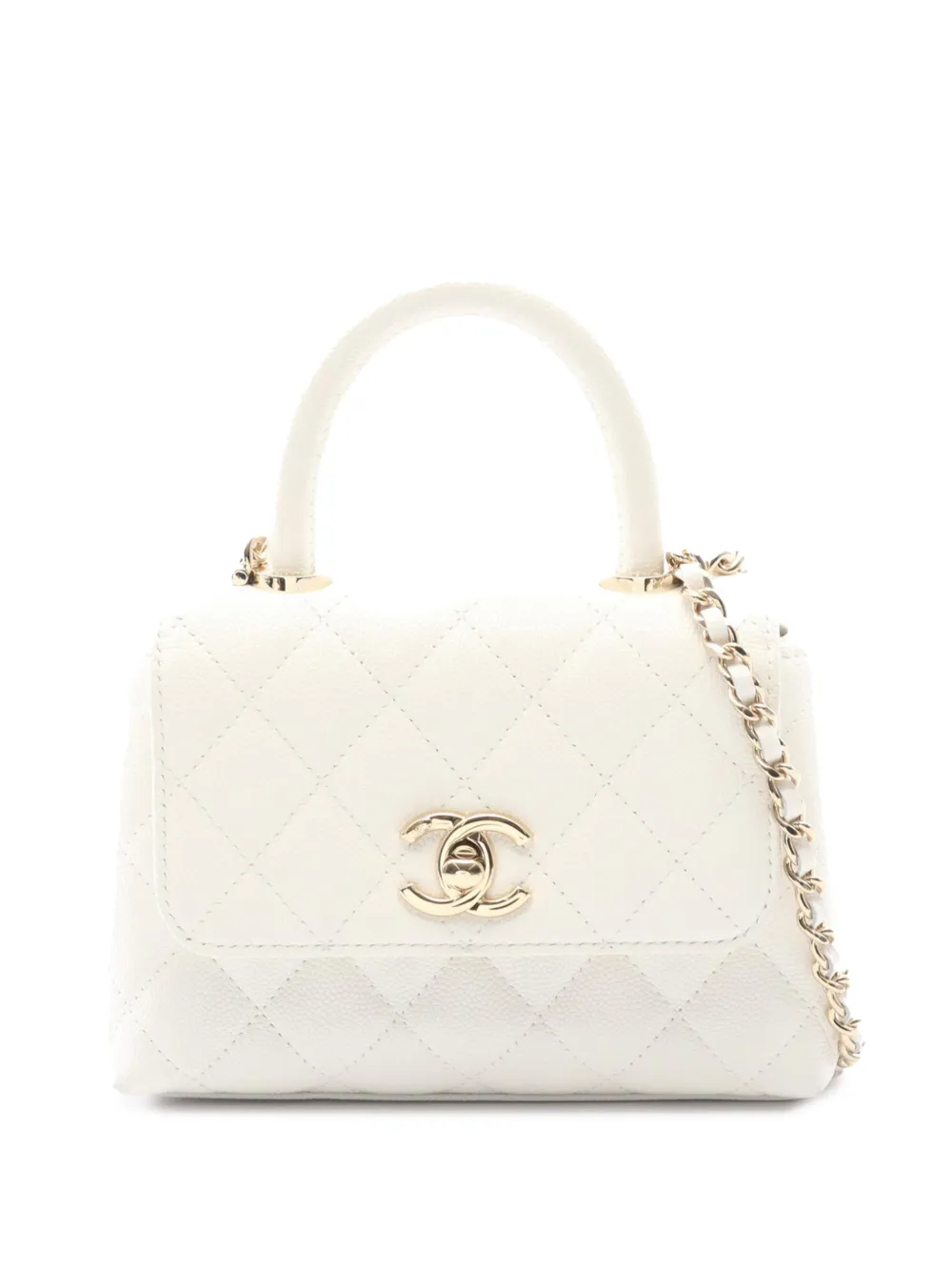 CHANEL Pre-Owned 2021-2026 Mini Caviar Coco Top Handle Bag satchel - Bianco