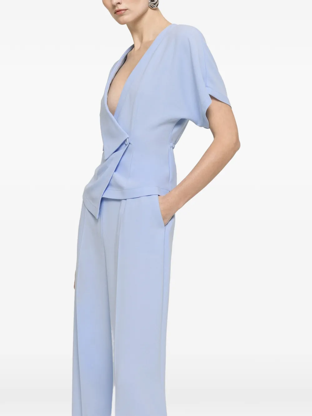 NISSA V-neck crepe top - Blu