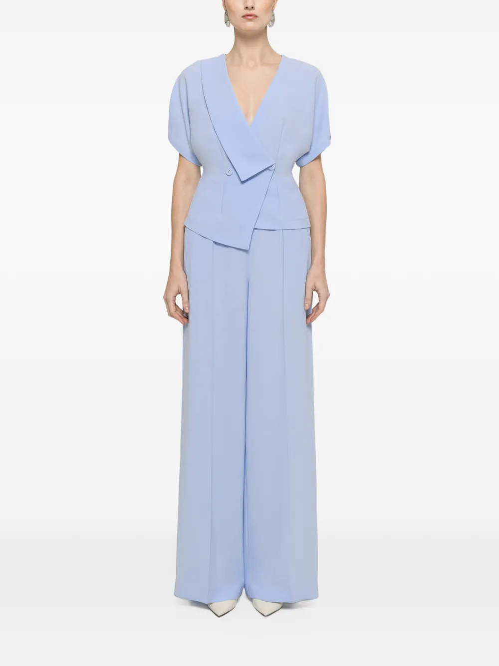NISSA V-neck crepe top - Blu