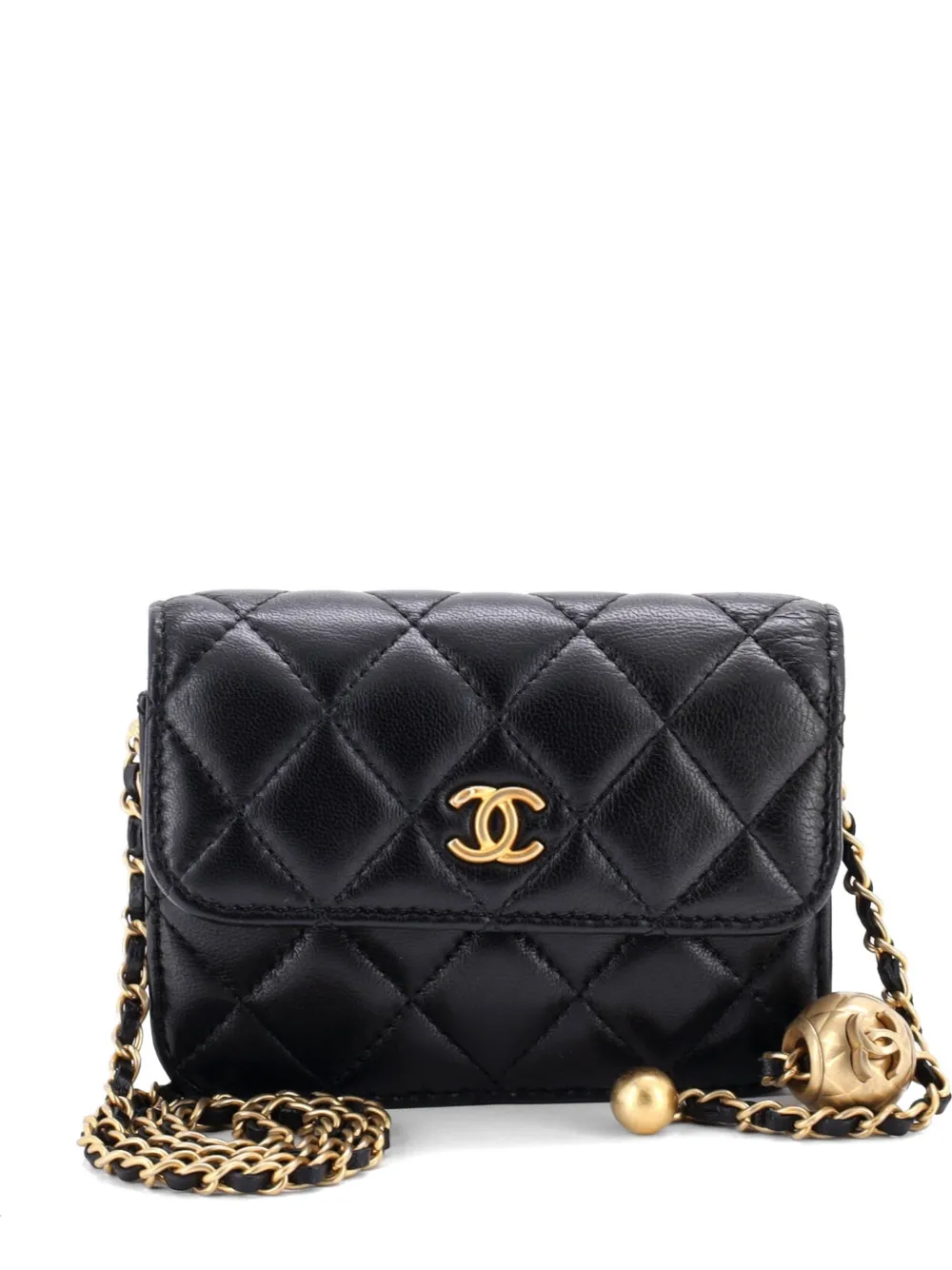 CHANEL Pre-Owned Pearl Crush Flap Clutch with Chain Quilted Lambskin Mini crossbody bag - Nero