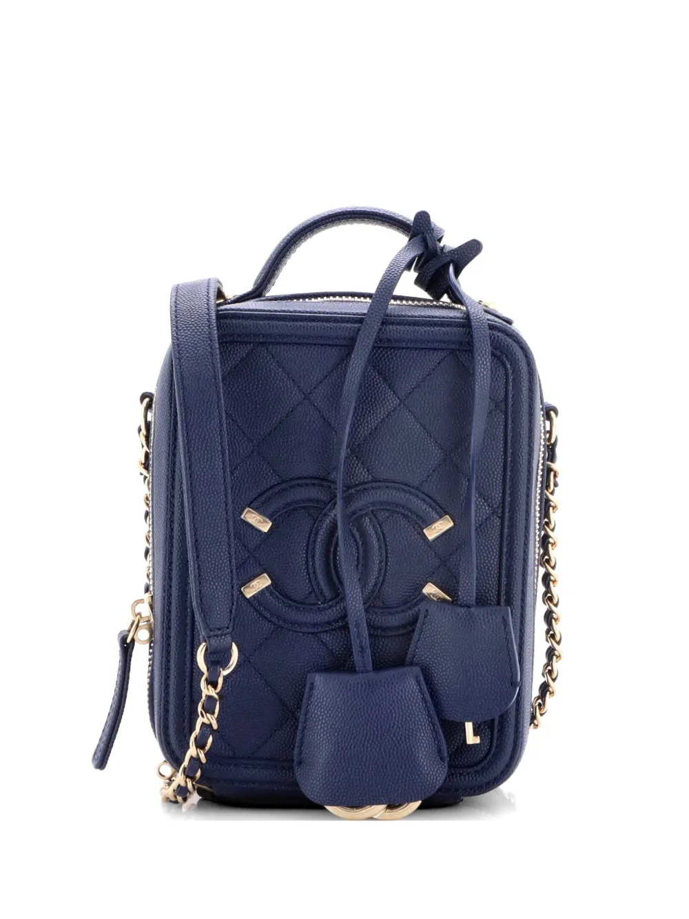 CHANEL Pre-Owned Filigree Vertical Vanity Case Quilted Caviar crossbody bag - Blu