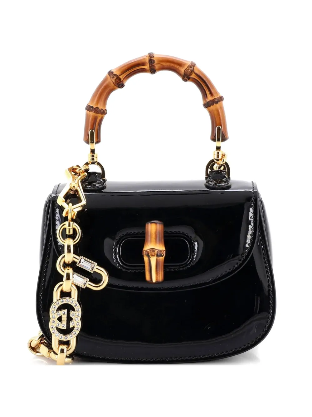 Gucci Pre-Owned Bamboo 1947 Top Handle Bag Patent Mini satchel - Nero