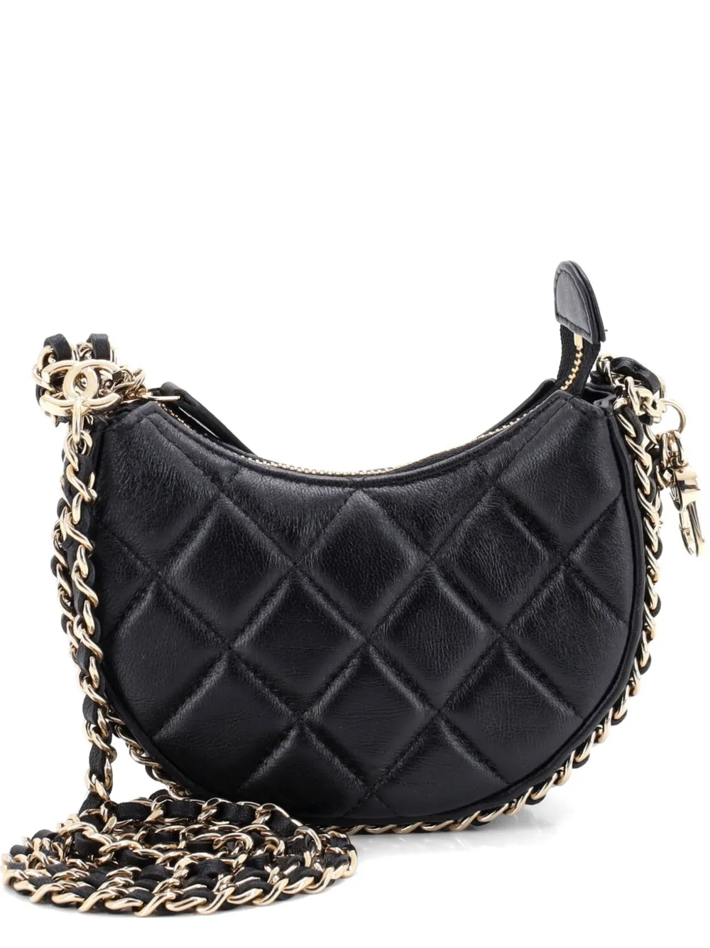 CHANEL Pre-Owned Chain Around Hook Quilted Lambskin Mini hobo bag - Nero