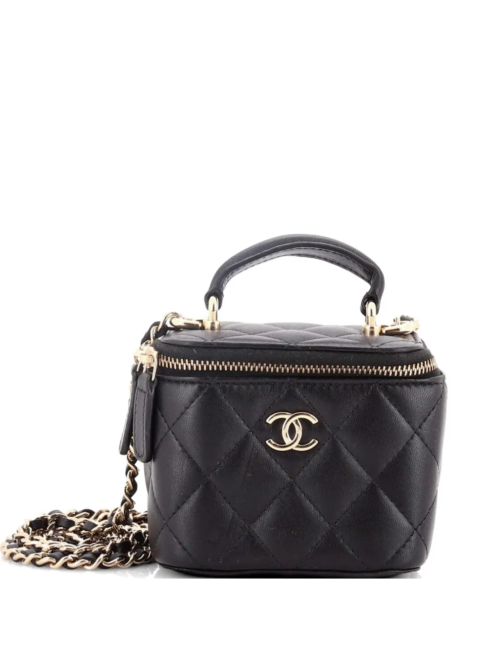 CHANEL Pre-Owned Classic Top Handle Vanity Case with Chain Quilted Lambskin Mini crossbody bag - Nero