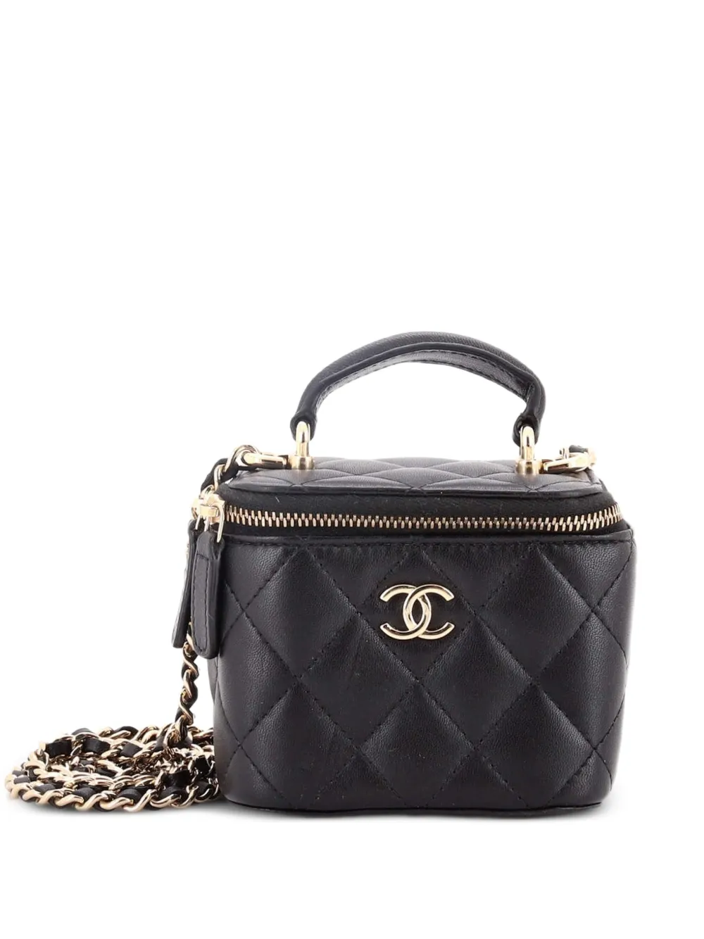CHANEL Pre-Owned Classic Top Handle Vanity Case with Chain Quilted Lambskin Mini crossbody bag - Nero