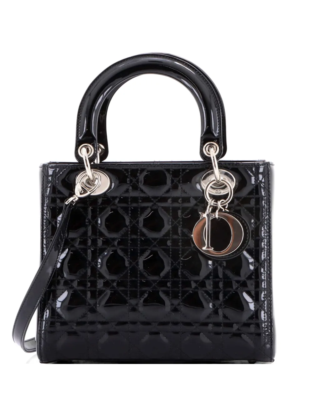 Christian Dior Pre-Owned Lady Dior Bag Cannage Quilt Patent Medium satchel - Black