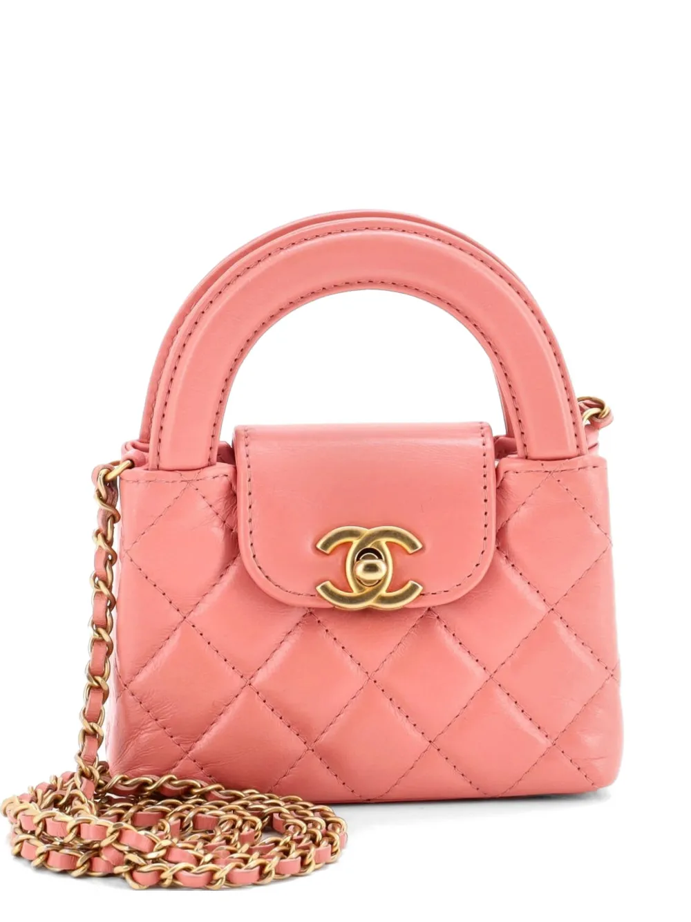 CHANEL Pre-Owned Kelly Top Handle Shopping Bag Quilted Shiny Aged Calfskin Nano crossbody bag - Rosa