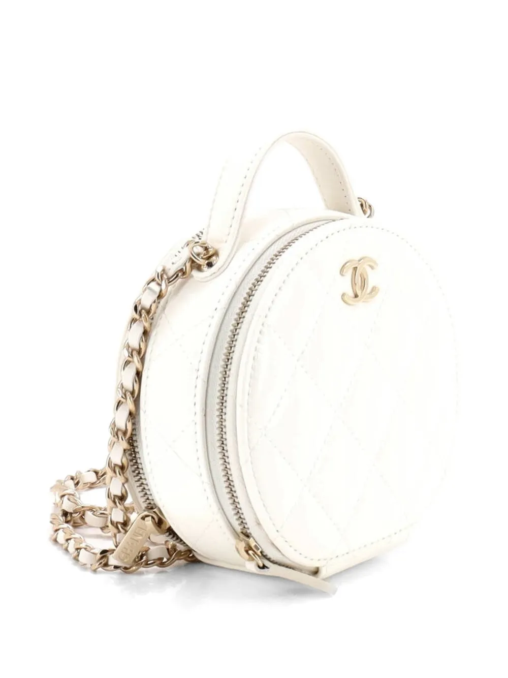  Chanel Pre-owned Borsa A Tracolla Vanity Case Tonda Piccola In Pelle Di Agnello Trapuntata Con Manico Catena - Bianco 