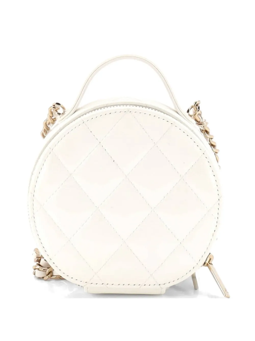  Chanel Pre-owned Borsa A Tracolla Vanity Case Tonda Piccola In Pelle Di Agnello Trapuntata Con Manico Catena - Bianco 