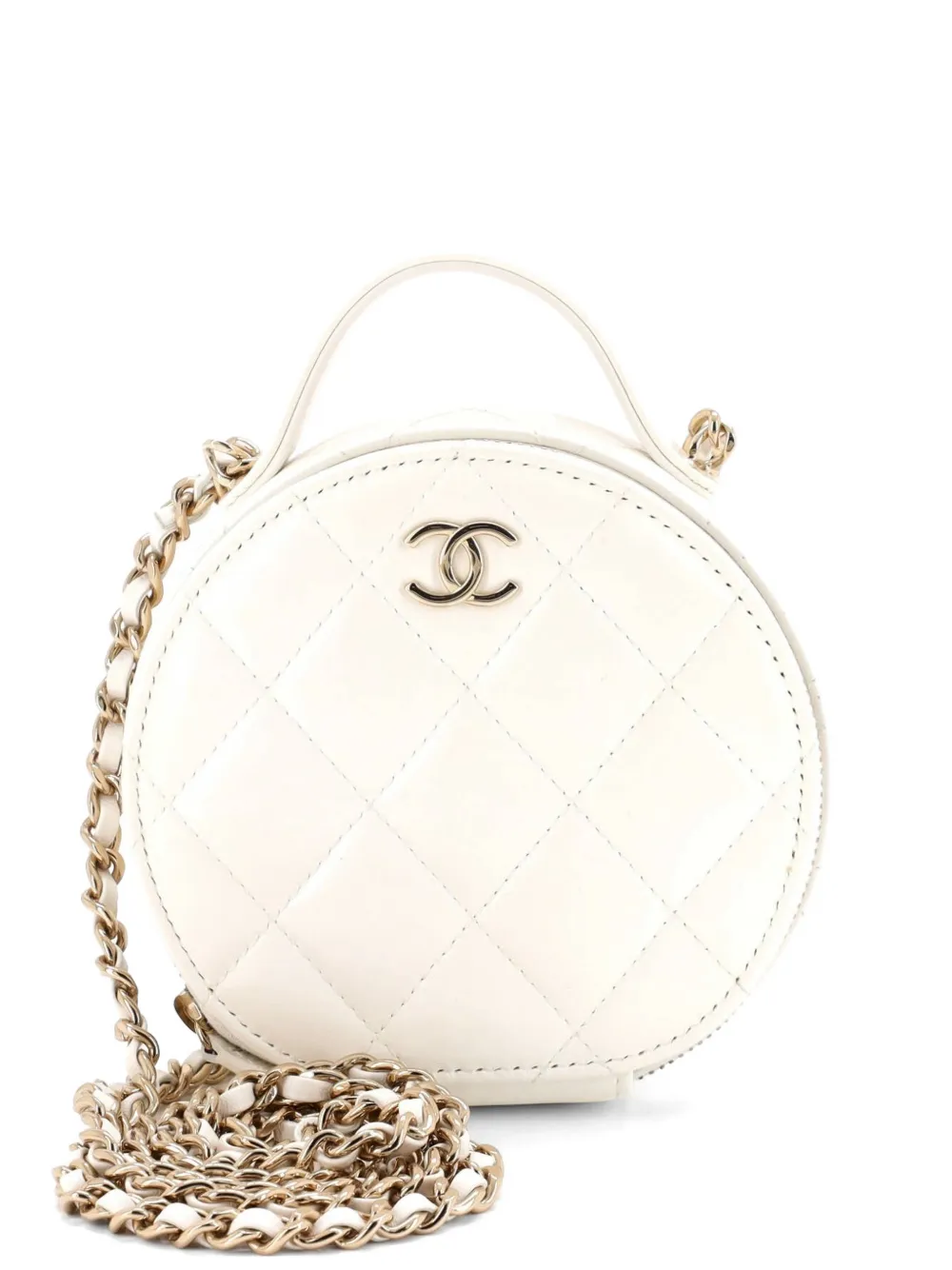 CHANEL Pre-Owned Handle with Care Round Vanity Case with Chain Quilted Lambskin Small crossbody bag - Bianco