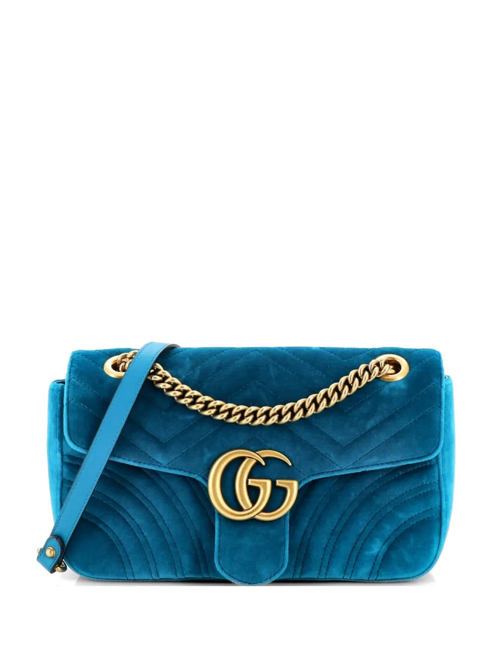 Gucci Pre-Owned GG Marmont Flap Bag Matelasse Velvet Small shoulder bag - Blu