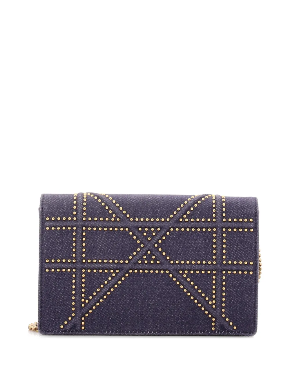 Pre-owned Dior Ama Wallet On Chain Cannage Studded Denim Crossbody Bag In Blue