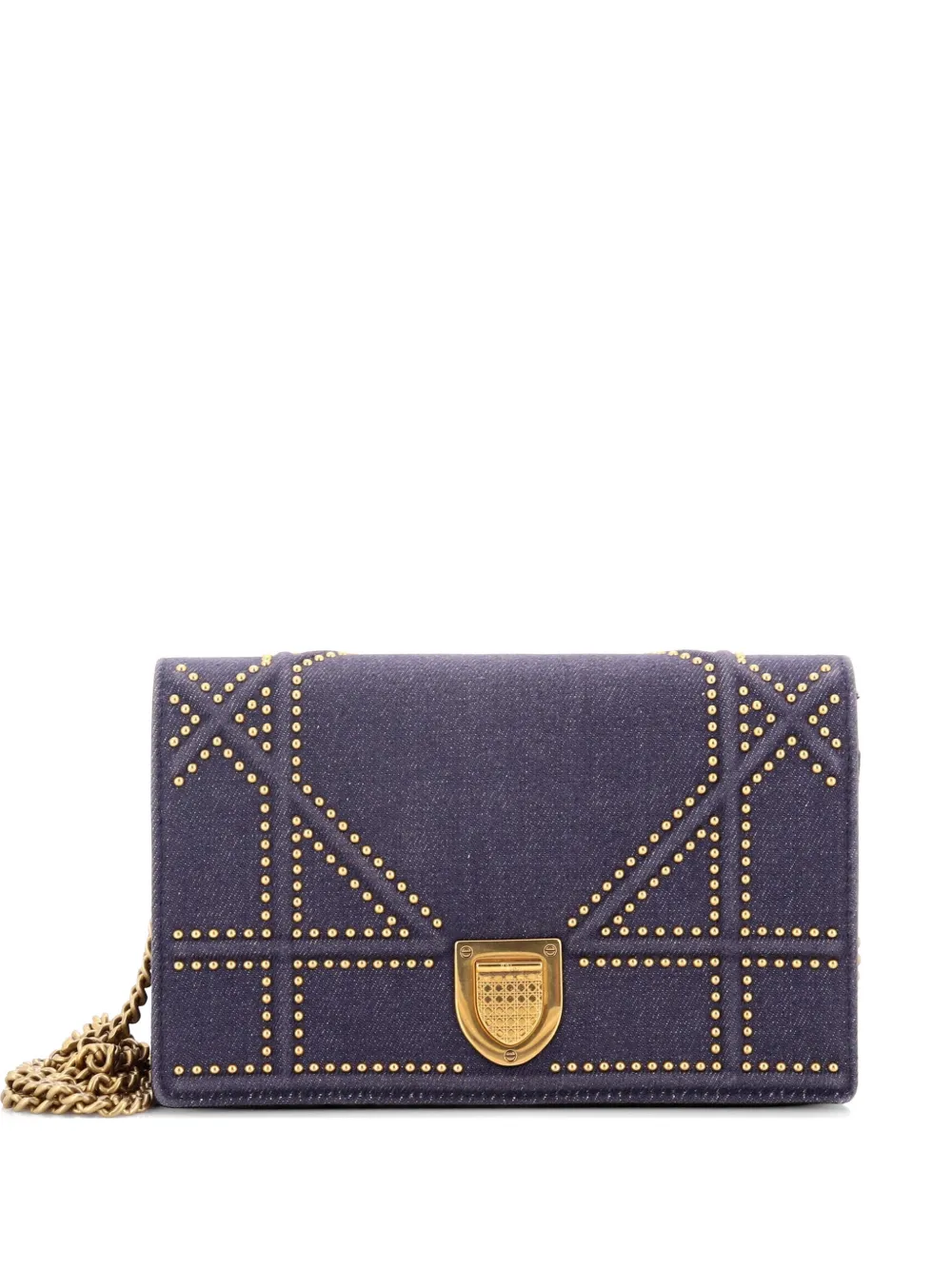Christian Dior Pre-Owned Diorama Wallet on Chain Cannage Studded Denim crossbody bag - Blu