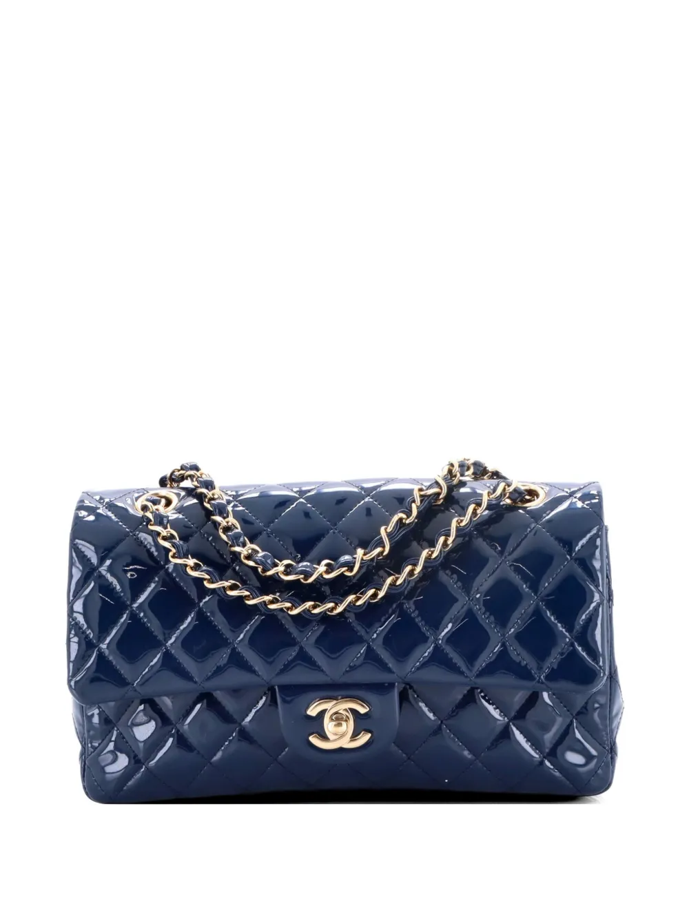 CHANEL Pre-Owned Classic Double Flap Bag Quilted Patent Medium shoulder bag - Blu