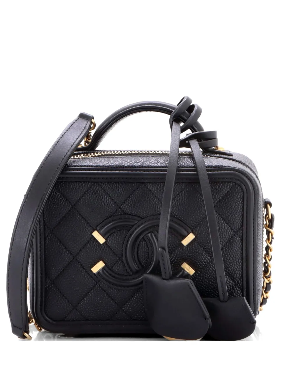 CHANEL Pre-Owned Filigree Vanity Case Quilted Caviar Small satchel - Nero