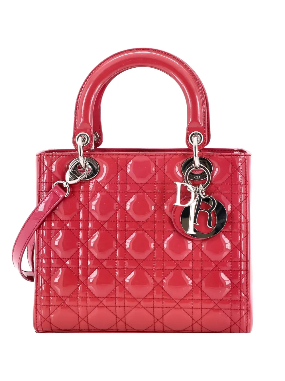 Christian Dior Pre-Owned Lady Dior Bag Cannage Quilt Patent Medium satchel - Rosa